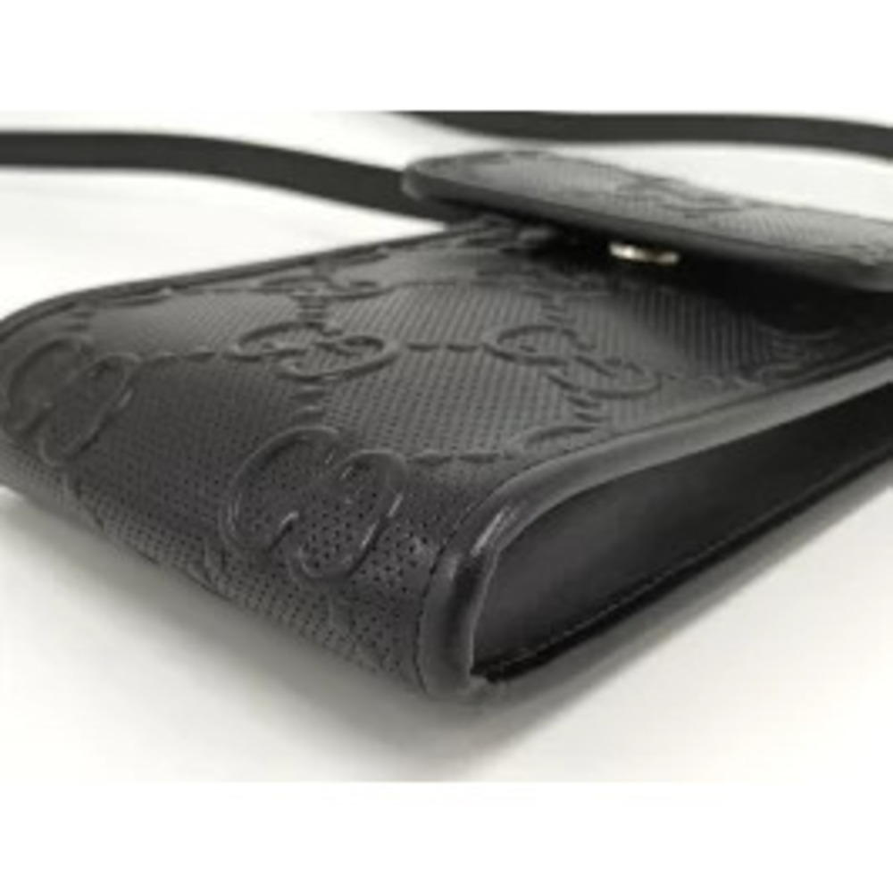 GUCCI Shoulder Bag GG Embossed Leather Black - Picture 3 of 9